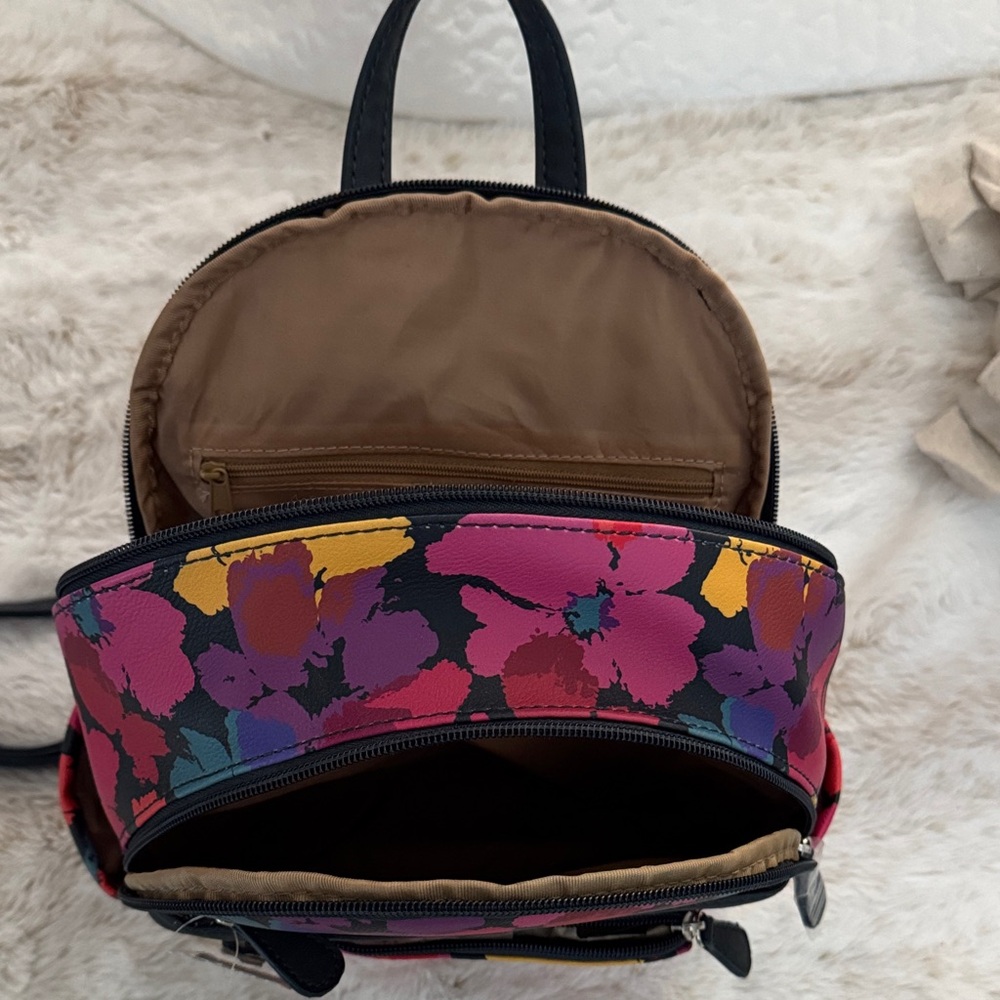 Floral ladies mini Backpack purse - Pink & Yellow & turquoise pattern - Picture 7 of 12
